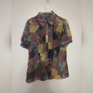 Disney's The Nightmare Before Christmas Sally Woven Button Up Blouse Size XL